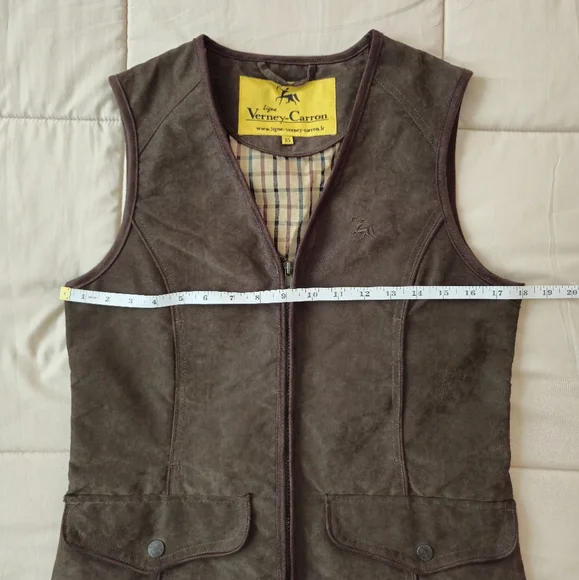 Sleeveless utility jacket vest, olive/military green with brown details, XS - Picture 13 of 16